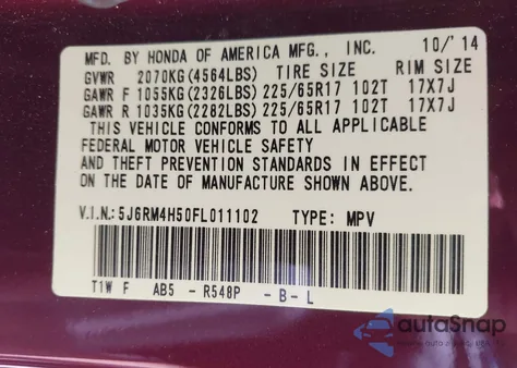 2015 Honda Cr-V Ex z USA, uszkodzony, nr VIN 5J6RM4H50FL011102